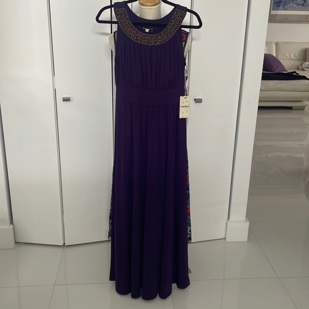 Haani Plum Deep Purple Beaded Neckline Sleeveless Maxi Dress